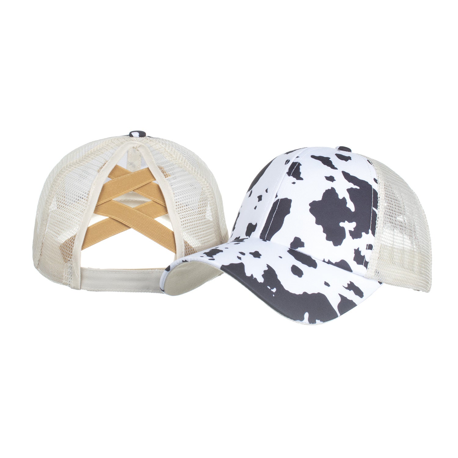 Wholesale milk grain cross elastic net ponytail baseball cap